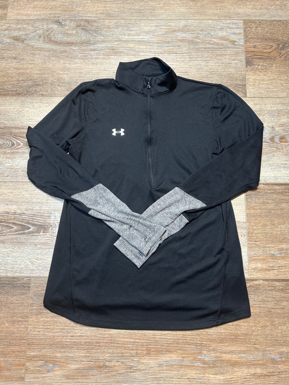 Under Armour Black Quarter-Zip Pullover with Gray Thumbhole Cuffs
